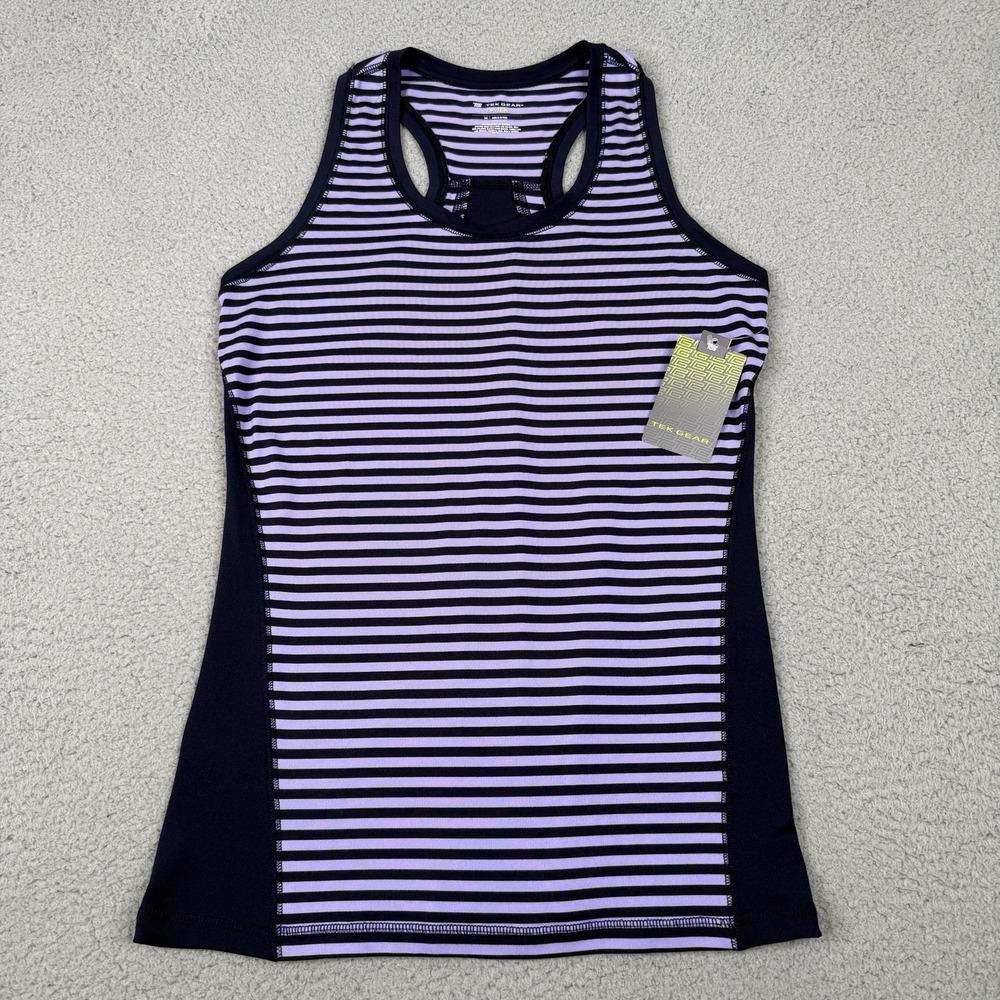 Tek Gear DryTek Tank Top Womens Medium Purple Striped Racerback Workout Gym NWT